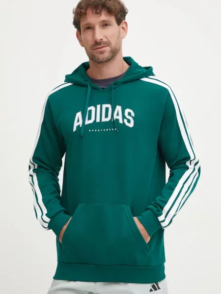 Суичър с качулка Adidas с качулка с принт зелено