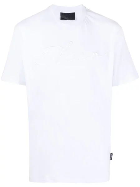 Tricou Philipp Plein cu broderie cu decolteu rotund alb