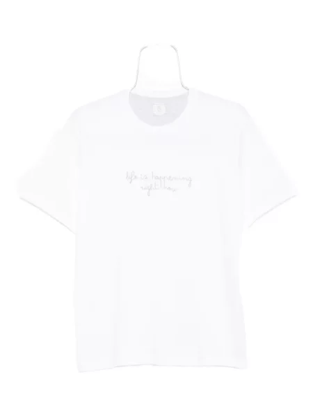 Tricou Eleventy cu broderie cu decolteu rotund alb