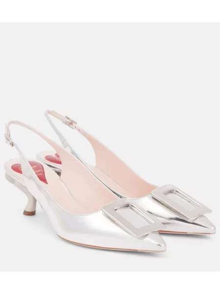 Pantofi cu toc Roger Vivier din piele slingback argintiu