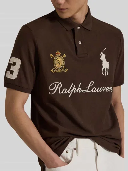 Koszulka polo o kroju regular fit z czystej bawełny z naszywkami i haftami Polo Ralph Lauren brązowa