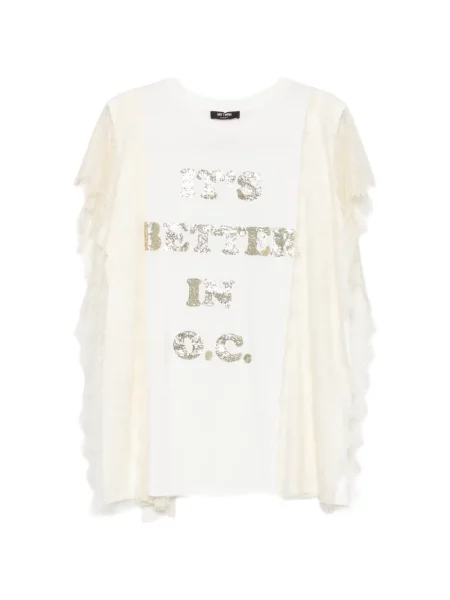 Tricou My Twin cu paiete din dantelă alb
