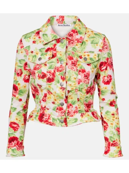 Kurtka jeansowa Acne Studios w kwiatki różowa