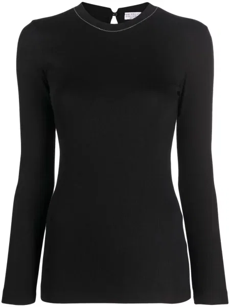 Lung top Brunello Cucinelli cu decolteu rotund negru
