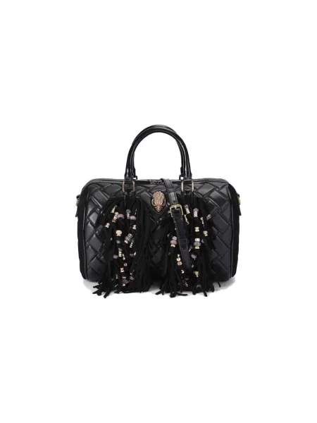 Geanta de piele Kurt Geiger London cu franjuri din piele negru