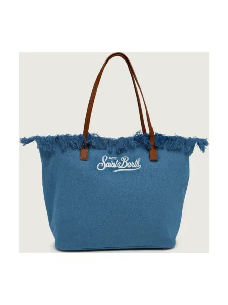 ST.Barth De blugi geantă shopper CITY cu adaos de piele albastru