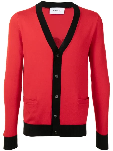 Pletený kardigan Ports V s potiskem červený