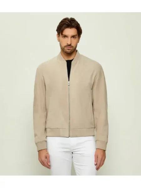 BOSS BLACK Geacă bomber H-Muller | piele întoarsă negru