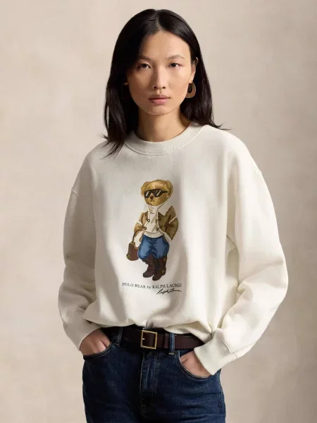 POLO RALPH LAUREN Hanorac Winter Bear | Relaxed fit cu adaos de lână alb
