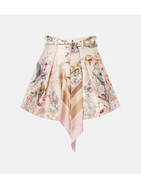 Pantaloni scurți Zimmermann de mătase cu imagine bej