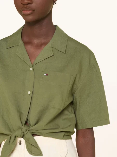 Tommy Jeans Bluzka Z Lnu gruen zielona