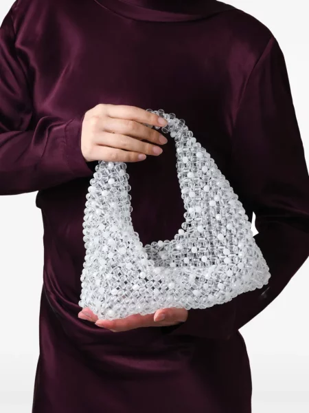 Geantă shopper 0711 cu mărgele alb
