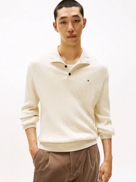 Tommy Hilfiger Pulover pima cu adaos de cașmir bej