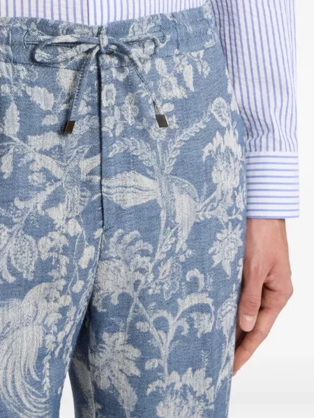 Pantaloni Etro cu model floral din jacard albastru
