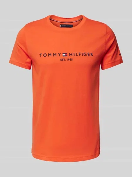 T-shirt z wyhaftowanym logo Tommy Hilfiger pomarańczowa