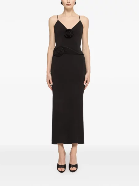 Rochie midi Nissa cu model floral cu aplicații cu bretele negru