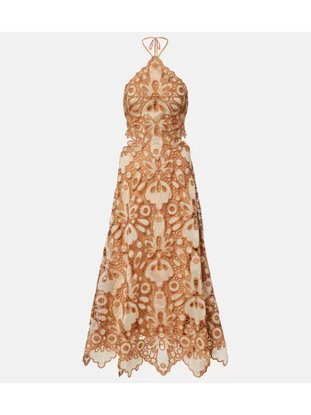 Rochie midi Johanna Ortiz din dantelă până la genunchi de costum bej