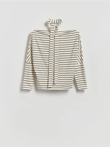 Reserved Longsleeve z wiązanym szalem złamana biel