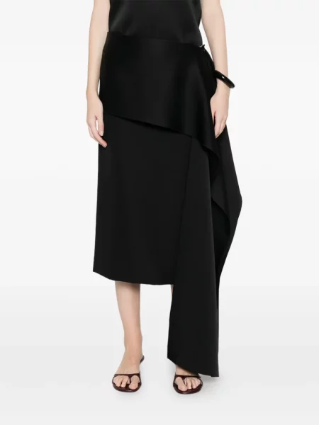 Fustă midi Carven asimetrică drapată până la genunchi negru