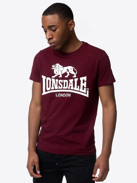 LONSDALE Majica KELSO siva / vinsko rdeča bela