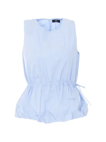 Bluzka Eleh z okrągłym dekoltem drapowana niebieska