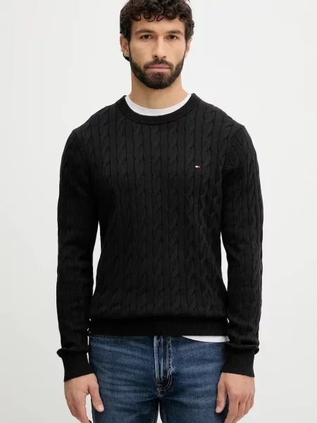 Пуловер Tommy Hilfiger бяло от лека материя черно
