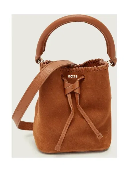 BOSS BLACK Geantă tip sac Lenah S | piele întoarsă negru
