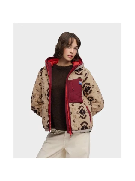 Polar z kapturem Superdry Sherpa Jaquard brązowy bordowy XS beżowy
