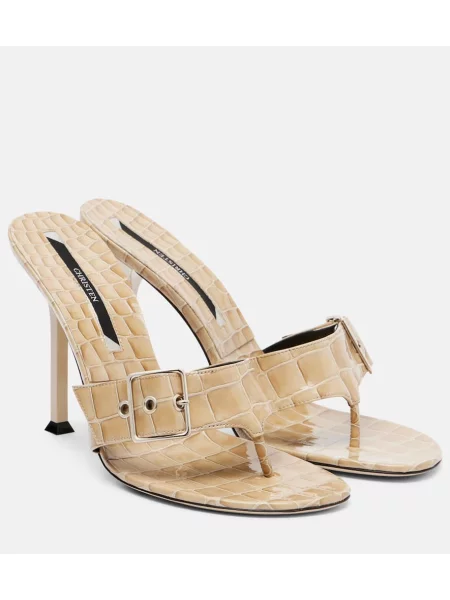 Papuci tip mules Christen din piele de lac bej