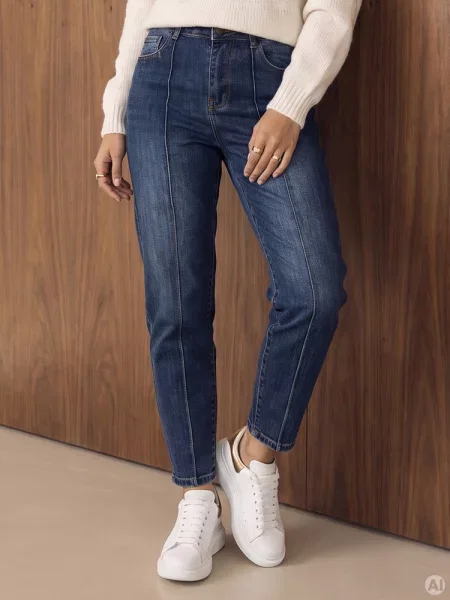 Jeansy slim fit z wysokim stanem Dstreet granatowe