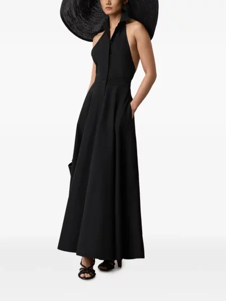 Рокля Ralph Lauren Collection с халтер деколте разперена яка черно