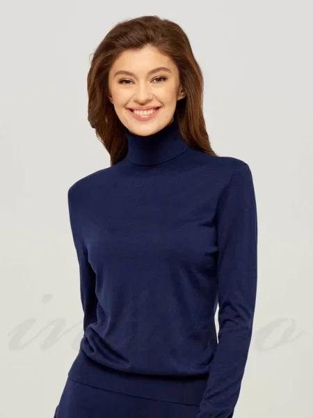 Однотонный гольф с шелка и шерсти мериноса синя