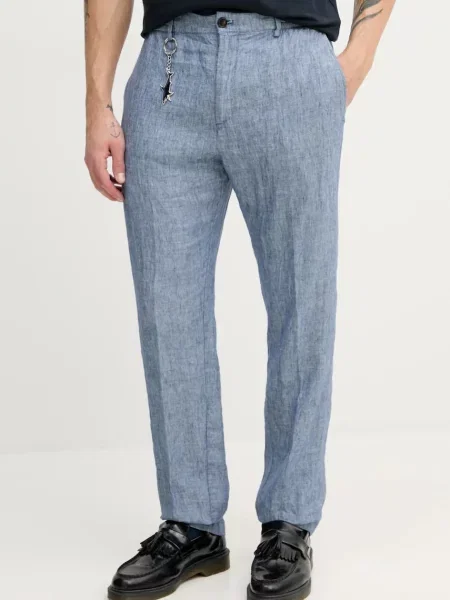 Lanene hlače Paul&Shark za muškarce tamno uski kroj plava