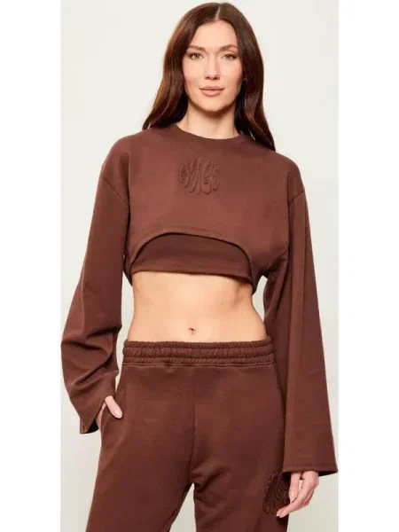 Hugo Blue bluză Daleisy_B maro cu imprimeu albastru