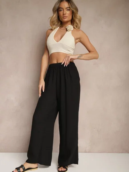 Spodnie Palazzo o Szerokim Kroju High Waist Ollevia czarne