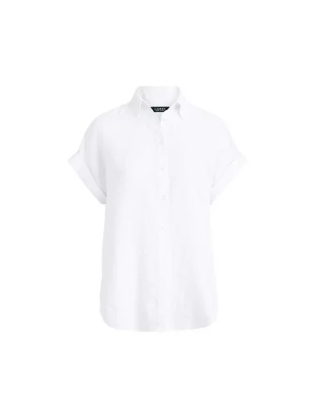 Lniana koszula z krótkim rękawem Lauren Ralph Lauren z logo z krótkim rękawem biała