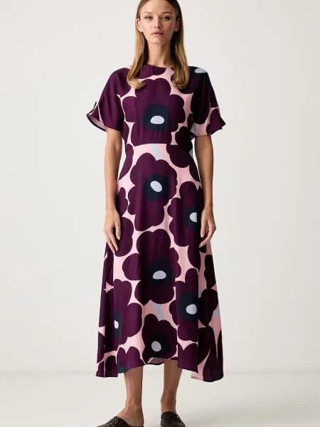 Marimekko rochie evazată cu lyocell violet