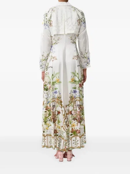 Rochie maxi Camilla cu model floral cu imagine din dantelă alb