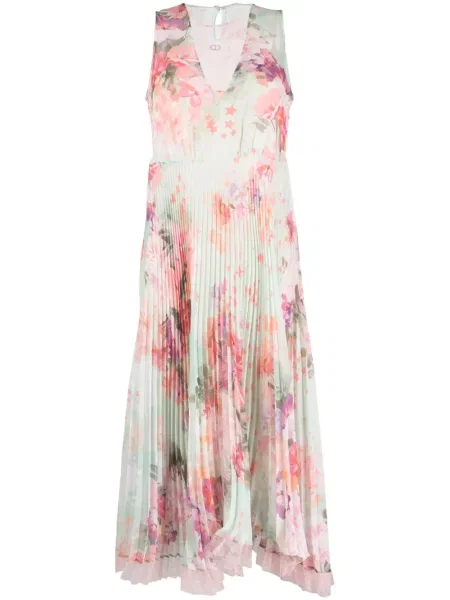 Rochie midi Twinset cu model floral plisată până la genunchi roz