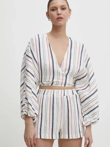 Ленена блуза Answear Lab с десен бяло