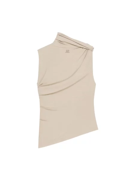 Lniany top Courreges drapowany beżowy