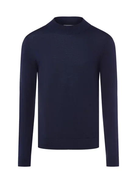 Sweter o kroju regular fit z dzianiny z czystej wełny merino model ‘TRAY’ Selected granatowy