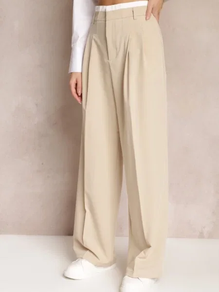 Pantaloni cu Crată Largă Kavina bej