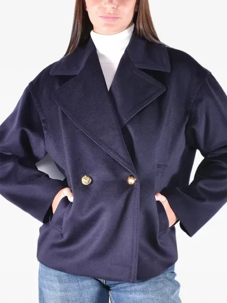 Vlněný dvouřadý kabát Max Mara modrý