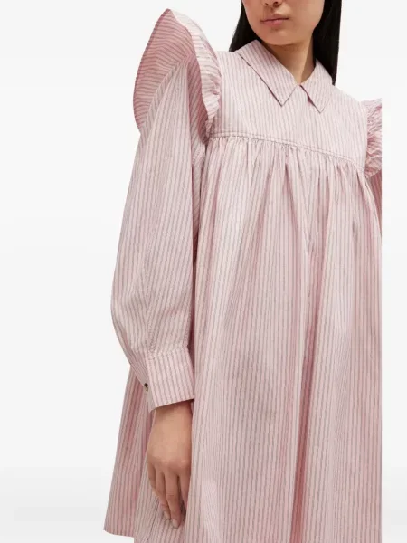 Rochie mini Ganni cu dungi cu volane de costum roz