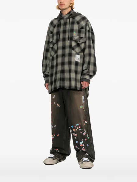 Кариран карирана риза Maison Mihara Yasuhiro с качулка черно