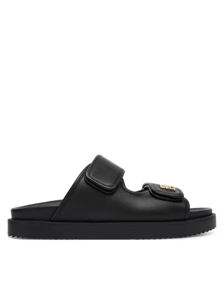 Tommy Hilfiger Чехли Double Strap Leather Sandal черен