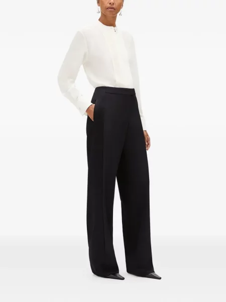 Pantaloni Another Tomorrow din satin cu dungi negru