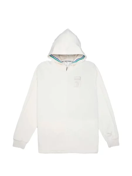 Велур суичър с качулка Puma с автограф бяло