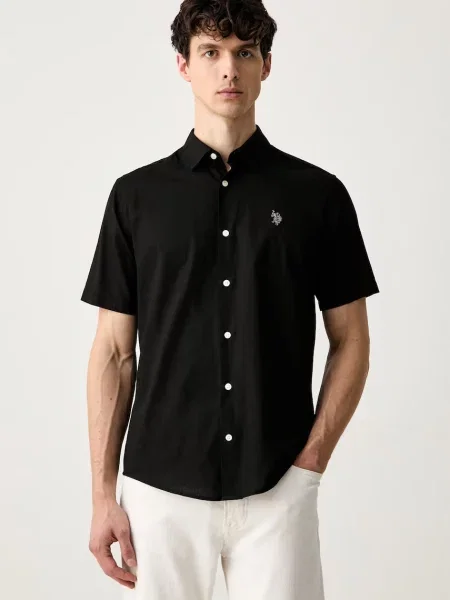 U.S. Polo Assn. košile s příměsí lnu LINEN BLEND SS černá